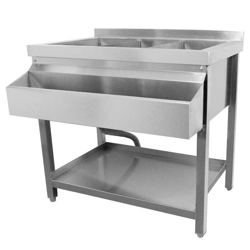 Deluxe Cocktail Bar Station Ice Well & Modular Corner Unit Stainless Steel Sink Mixer Tap Speed Rail Shelves Drink Refresher Gastro Pots Removable Dividers Splashback 2 Connector Brackets & Shaker