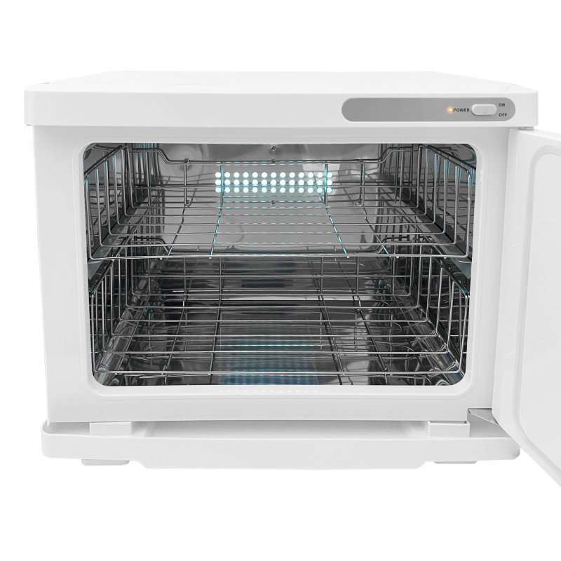 Hot Towel Warmer White 23L Cabinet Heater UV Steriliser Disinfection Facial Salon Beauty Spa Gym Bathroom Home Equipment Stainless Steel Electric 2 Removable Shelves Drip Tray 200W 2 x FREE Tongs