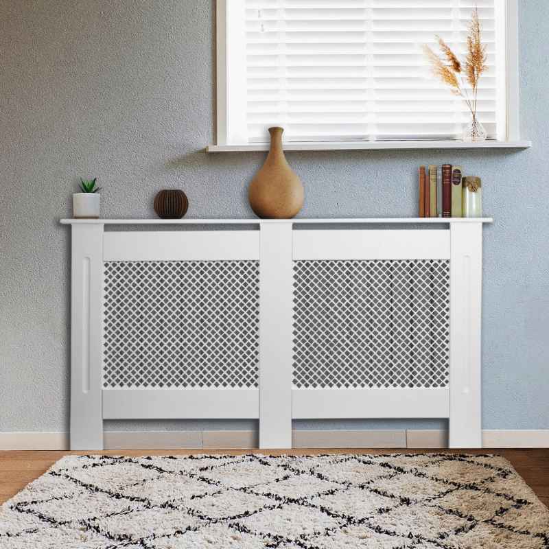Radiator Cover White MDF Trellised Grill Modern Cabinet Shelf 1720mm