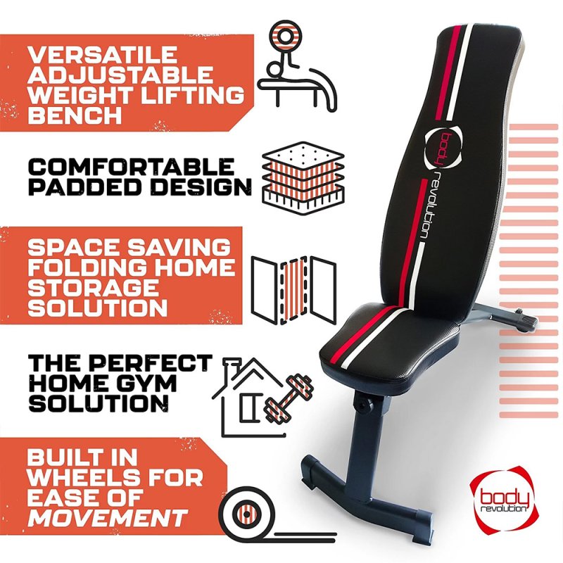 Body Revolution Adjustable Weight Bench - 6 Positions, Heavy Duty Steel Frame