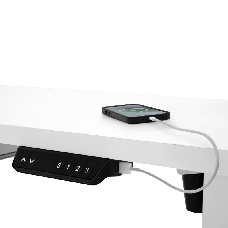Electric Standing Desk 160cm x 60cm White Height Adjustable Ergonomic Sit to Stand Computer Workstation Built In Drawer USB A & C Charging Cable Holes & Tray Bag Hook Office Table Memory Smart Panel