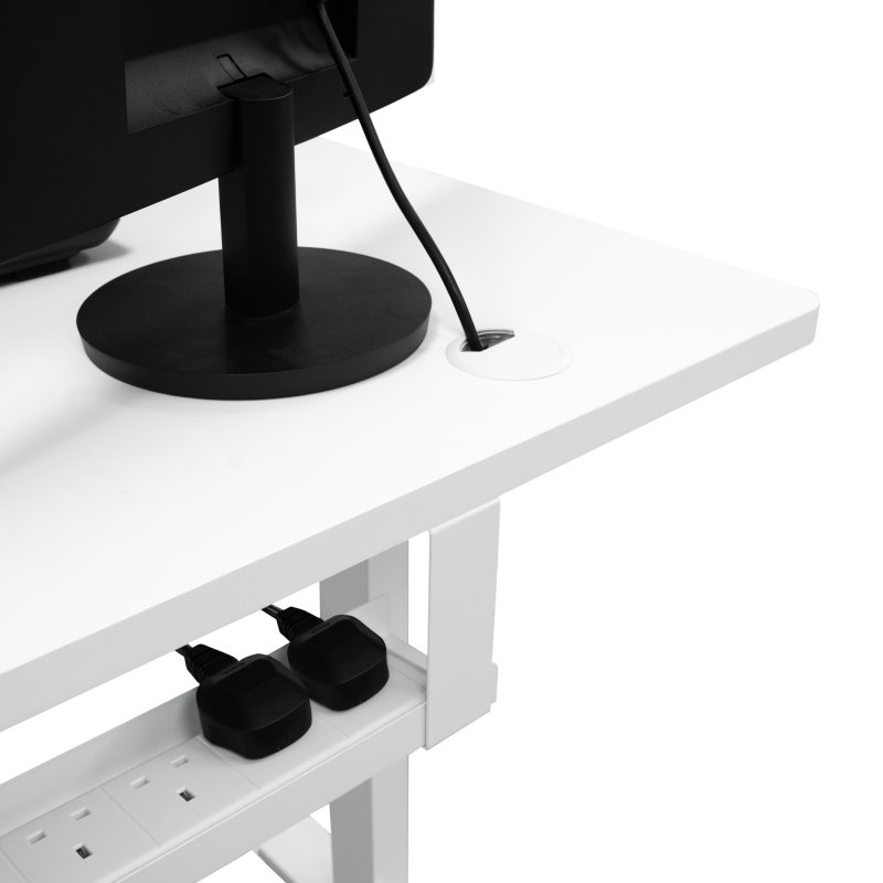 Electric Standing Desk 160cm x 60cm White Height Adjustable Ergonomic Sit to Stand Computer Workstation Built In Drawer USB A & C Charging Cable Holes & Tray Bag Hook Office Table Memory Smart Panel