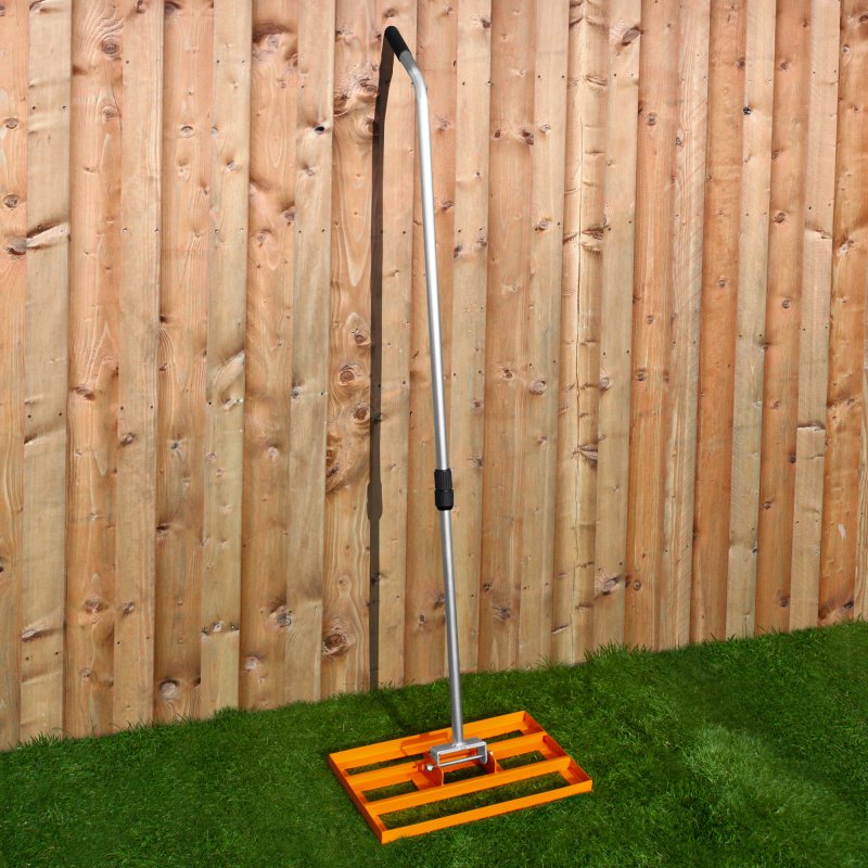 Lawn Leveller 50cm x 32cm Levelling Rake Lute Heavy Duty Lightweight Galvanised Steel Aluminium Orange 1.2 - 1.9m Extendable Handle Easy Grip Landscaping Garden Tool Grass Soil Artificial Turf Compost