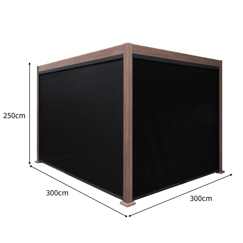 Wood Effect Aluminium Pergola With Blinds - 3m x 3m