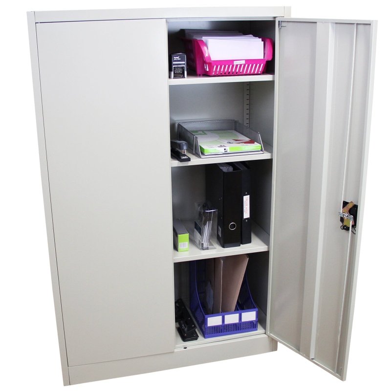 Metal Office 2 Doors Filing Cabinet Flatpack Document File Compartments Lockable Storage Cupboard Unit 140cm