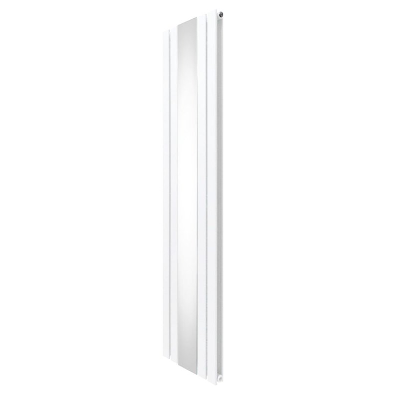 Flat Panel Radiator With Mirror 1800mm x 425mm Modern Designer Double Column Vertical Heater Gloss White Carbon Steel Wall Mounted Kitchen Living Room Cleaning Brush Fixing Kit & Brackets
