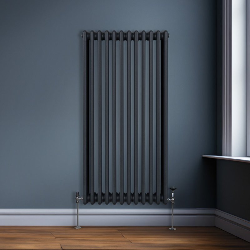 Traditional 3 Column Radiator 1500mm x 562mm Modern Central Heating Heater Matt Anthracite Grey Carbon Steel Vertical Wall Mounted Kitchen Living Room Bathroom Cleaning Brush Fixing Kit & Brackets