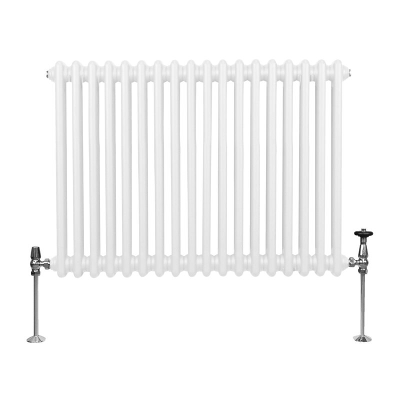 Traditional 2 Column Radiator 600mm x 832mm Modern Central Heating Heater Gloss White Carbon Steel Horizontal Wall Mounted Kitchen Living Room Bathroom FREE Cleaning Brush Fixing Kit & Brackets