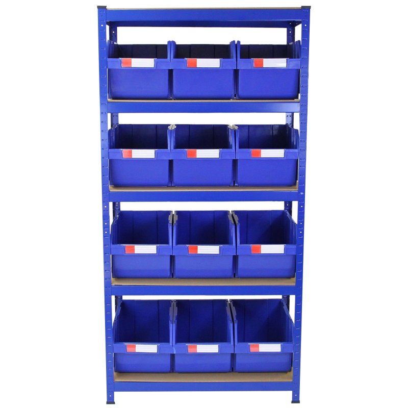T-Rax 90cm Racking & Storage Bins Stacking Boxes Blue Storage Set Warehouse Garage Boltless Bay Shelving Unit