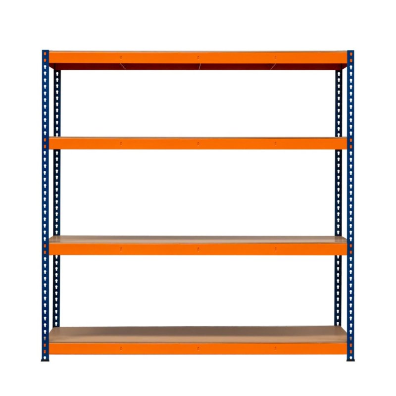 Garage Racking S-Rax Shelving Unit 4 Shelf 180cm x 180cm x 60cm Rack Heavy Duty Steel 300kg Capacity Per Shelf Adjustable Layout Boltless Assembly Rubber Feet 3 Reinforced Support Bars Warehouse