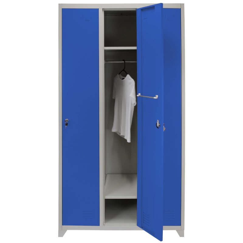 MonsterShop 3 Door Wide Steel Storage Lockers, Blue & Grey Metal Lockable Unit, School Staff Gym Changing