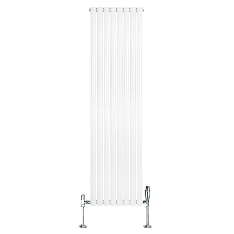 Oval Single Column Radiator & Valves - 1800mm x 480mm - White