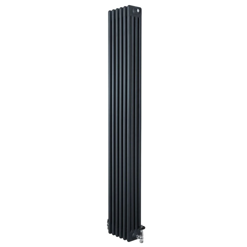 Traditional 4 Column Radiator & Valves - 1800 x 290mm - Anthracite Grey