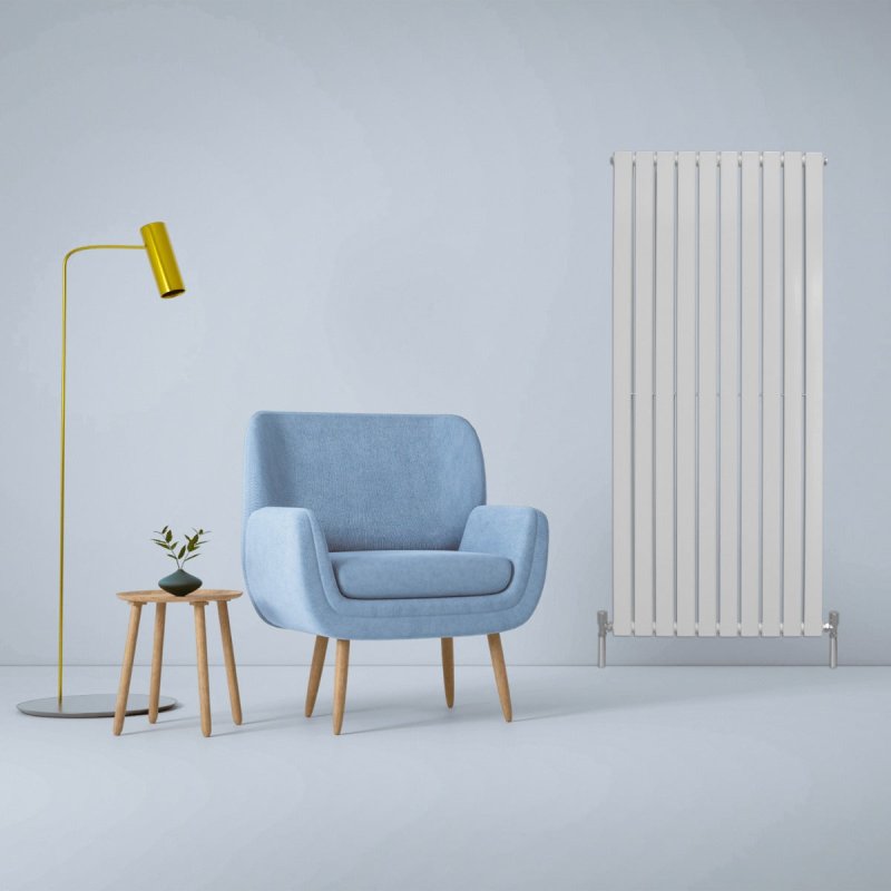 Designer Radiators 160 x 70cm Flat Panel Modern Central Heating Gloss White Vertical Column Double Panel Wall Mounted Slimline Kitchen Living Room Bathroom Commercial Cleaning Brush & Fixing Kit