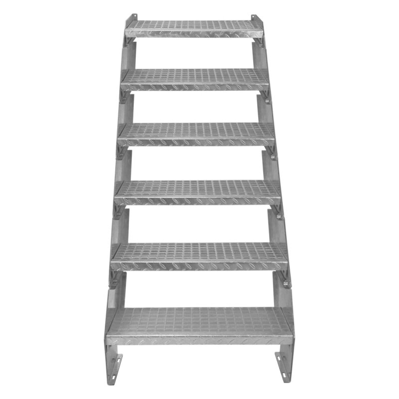 Metal Staircase 6 Section Adjustable Height 60cm / 600mm Wide Galvanised Steel Silver 6 Steps Weatherproof Grate Step Outdoor Garden Patio Modular Stairs 5mm Rod Thickness FREE Fixing Kit