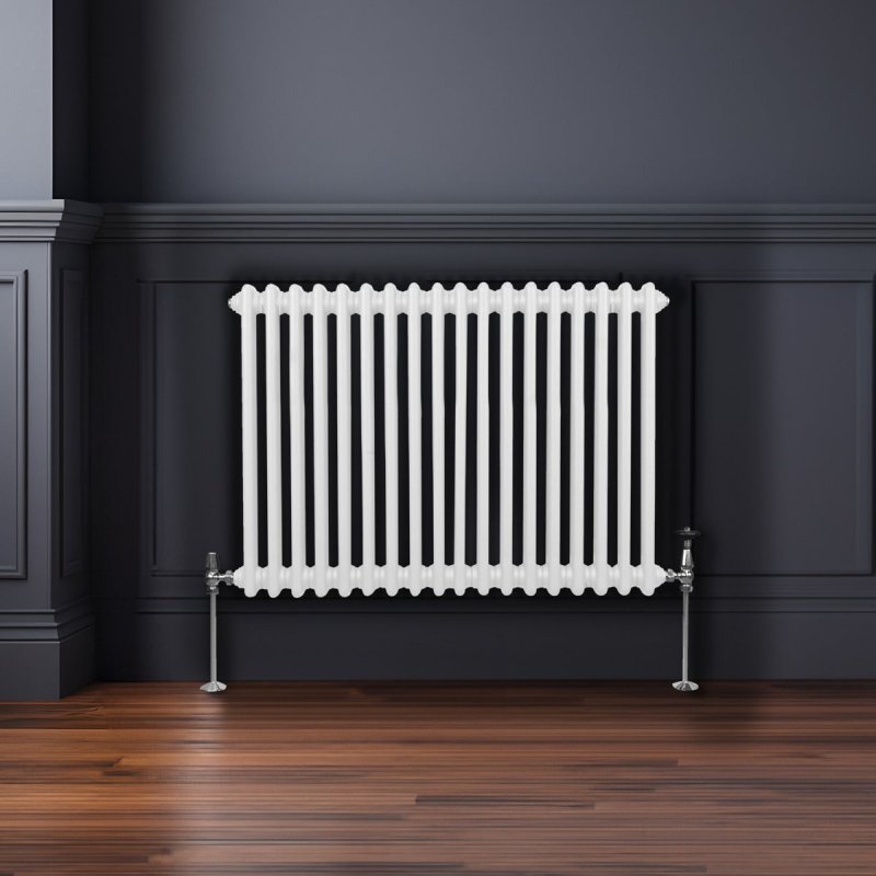Traditional 2 Column Radiator 600mm x 832mm Modern Central Heating Heater Gloss White Carbon Steel Horizontal Wall Mounted Kitchen Living Room Bathroom FREE Cleaning Brush Fixing Kit & Brackets