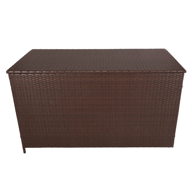 Rattan Garden Storage Brown Box & Waterproof Carry Bag Large Cushion Blanket Tools Toys Furniture Chest 582L Outdoor Patio Deck Steel Frame UV & Weather Resistant Gas Assisted Lift Lid Portable Wheels