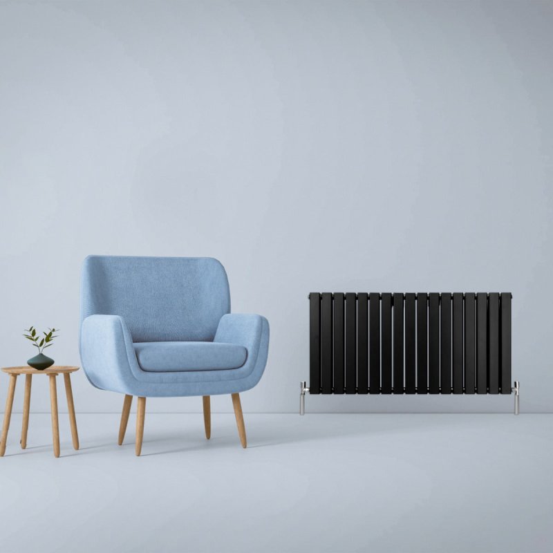 Designer Radiators 60 x 119cm Flat Panel Modern Central Heating Matt Black Horizontal Column Double Panel Wall Mounted Slimline Kitchen Living Room Bathroom Commercial Cleaning Brush & Fixing Kit