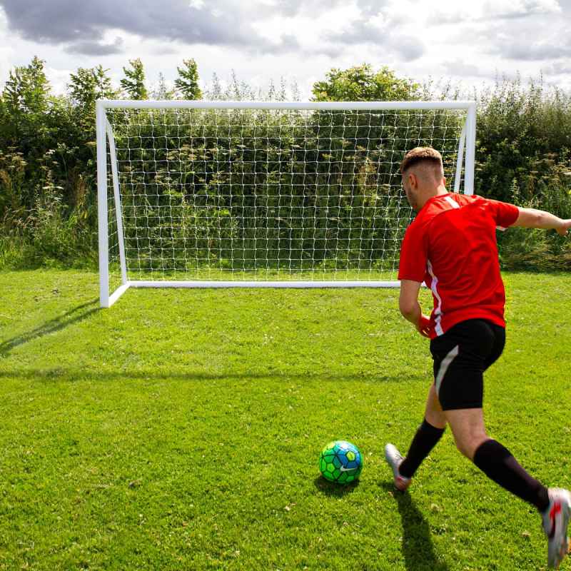 Football Goal Net 12 x 6ft All Weather PVC Goalpost 30ply Knotted Netting 24 Clips Portable Training Practice Indoor Outdoor Quick Slot & Click Assembly 5 Hole Target Sheet Bungee Straps & Carry Bag