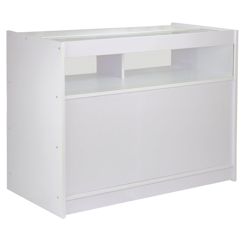 Retail 1/4 Glass Shelf Counter Shop Showcase Display Cabinet Shelves Unit White B1200
