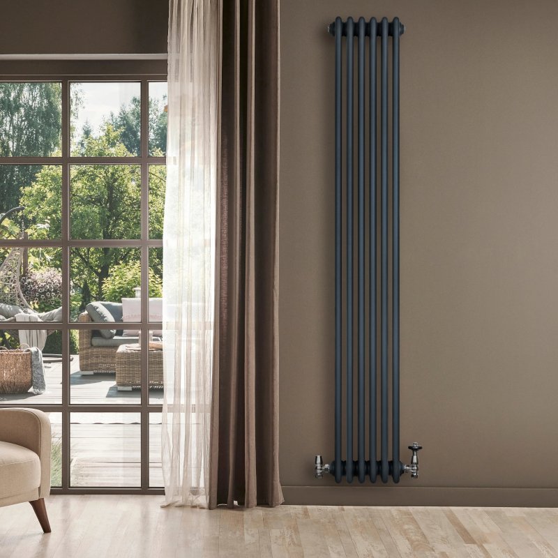 Traditional 4 Column Radiator & Valves - 1800 x 290mm - Anthracite Grey
