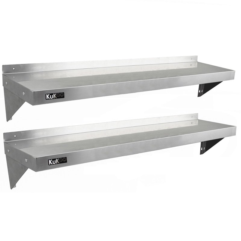 KuKoo Commercial Catering Corrosion Resistant x 2 Stainless Steel Kitchen Wall Shelf & Free Microfiber Cloths 1400mm x 300mm