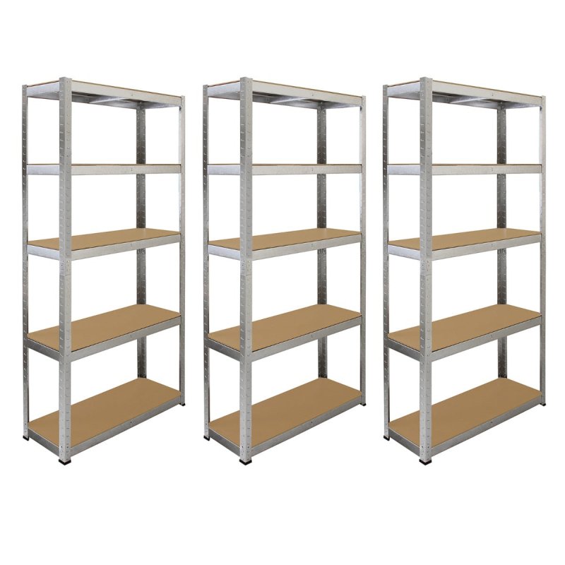 6 x Silver Racking Bay Units 5 Tier & Heavy-Duty Galvanised Steel 175kg Capacity Per Shelf Garage Shelves Storage Warehouse Shed Workshop Boltless 90cm x 30cm x 180cm