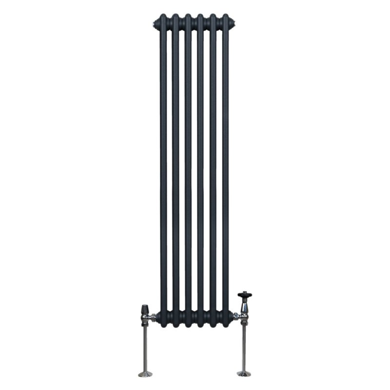 Traditional 2 Column Radiator 1500mm x 292mm Modern Central Heating Heater Matt Anthracite Grey Carbon Steel Vertical Wall Mounted Kitchen Living Room Bathroom Cleaning Brush Fixing Kit & Brackets