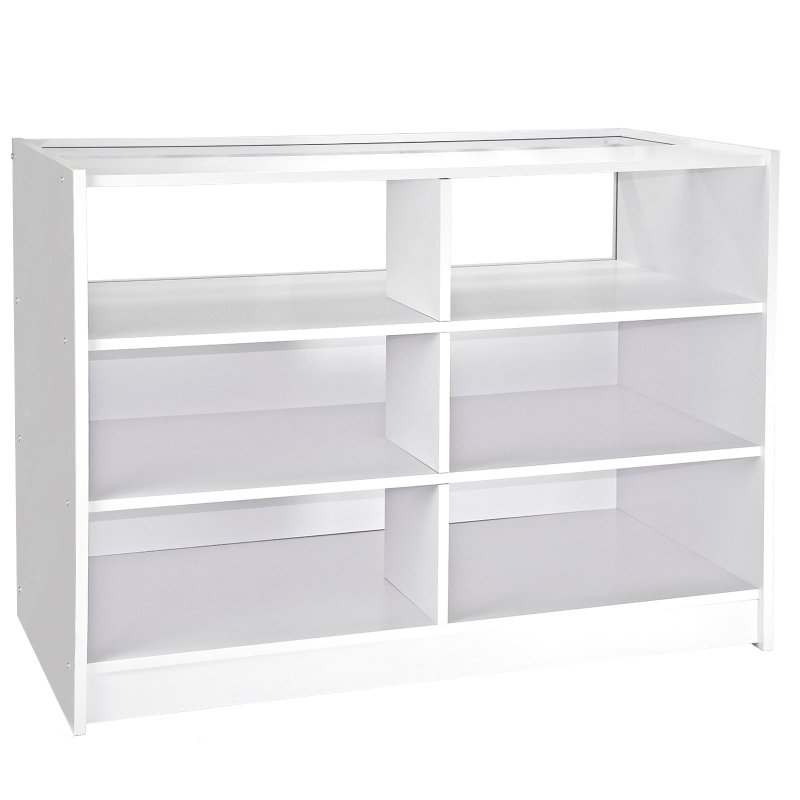 Retail 1/4 Glass Shelf Counter Shop Showcase Display Cabinet Shelves Unit White B1200