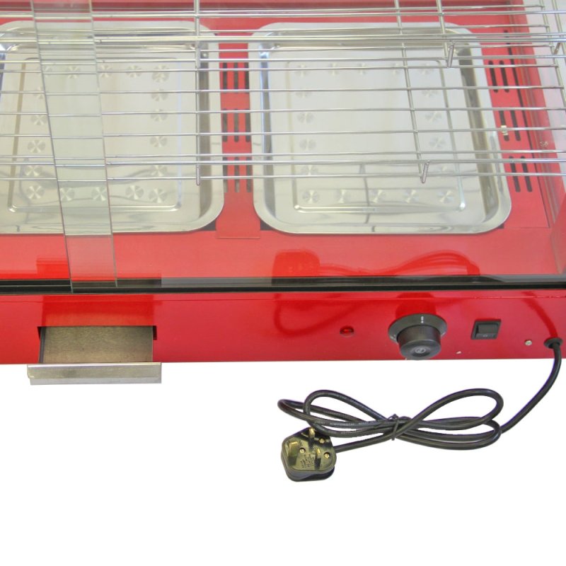 KuKoo 90cm Electric Food Warmer Cabinet, Red, 95cm x 59cm x 45cm, Steel, Glass
