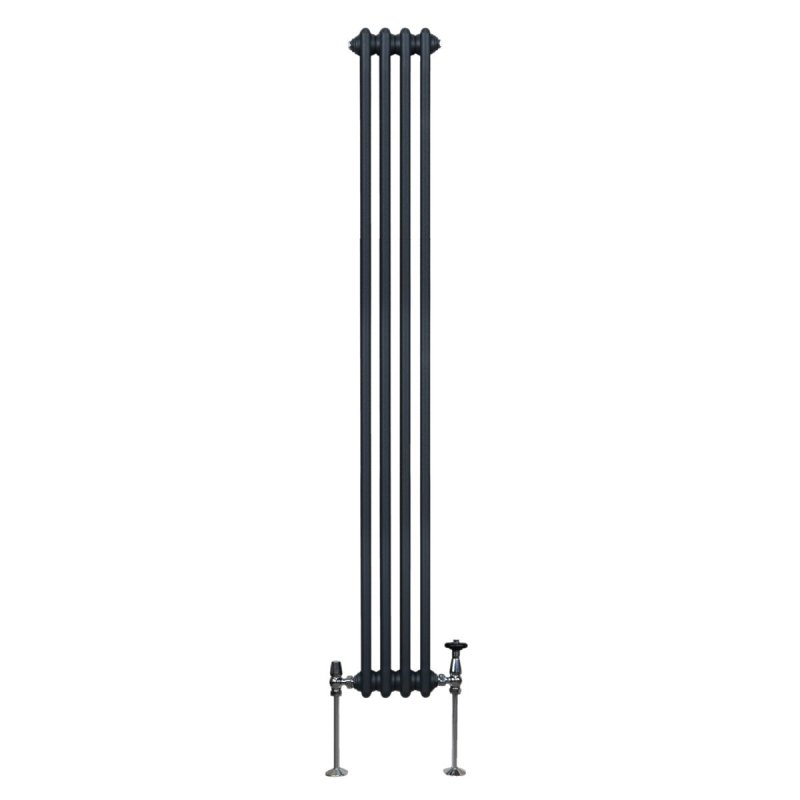 Traditional 2 Column Radiator 1800mm x 202mm Modern Central Heating Heater Matt Anthracite Grey Carbon Steel Vertical Wall Mounted Kitchen Living Room Bathroom Cleaning Brush Fixing Kit & Brackets