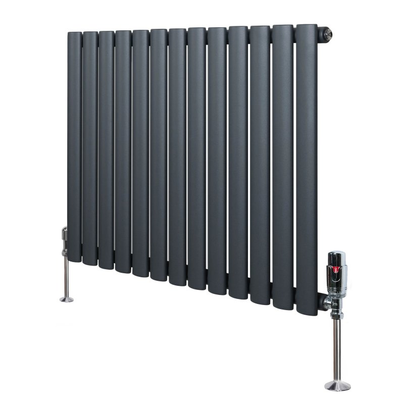 Oval Single Column Radiator & Valves - 600mm x 780mm - Anthracite Grey