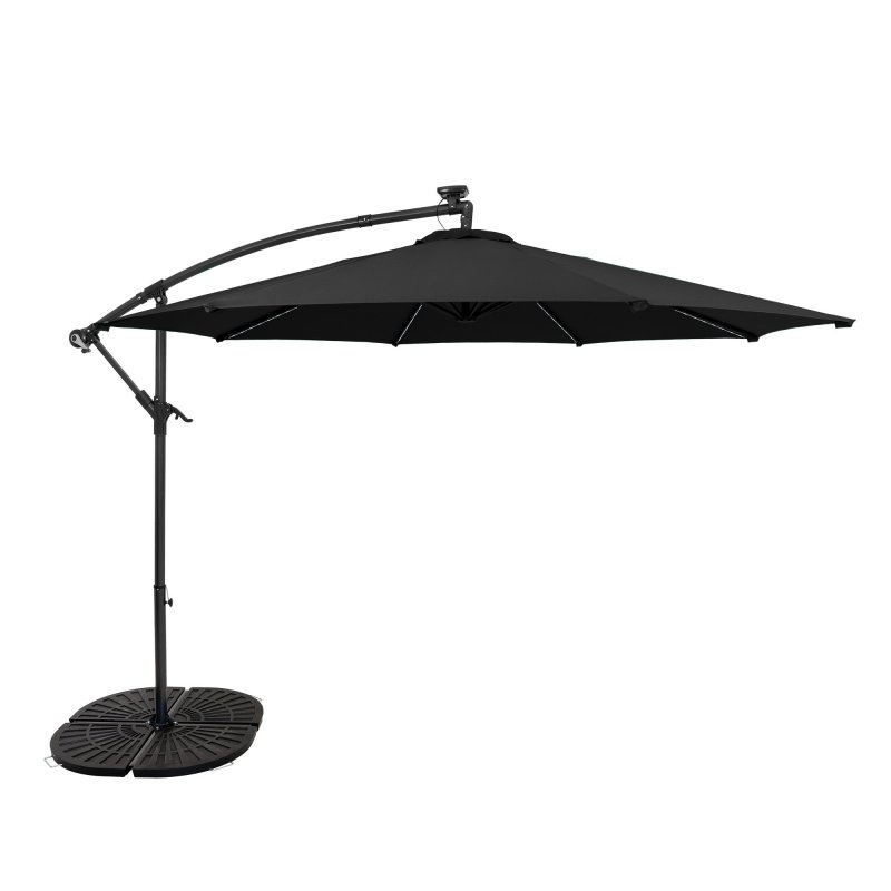 LED Cantilever Parasol 3m With Full Fan Base - Black