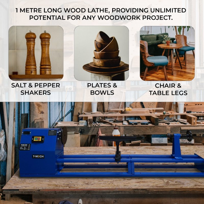 1m Wood Lathe Woodturning Variable Speed Work Faceplate Carpentry Woodwork Centre Tailstock with Chisels Accessories Set