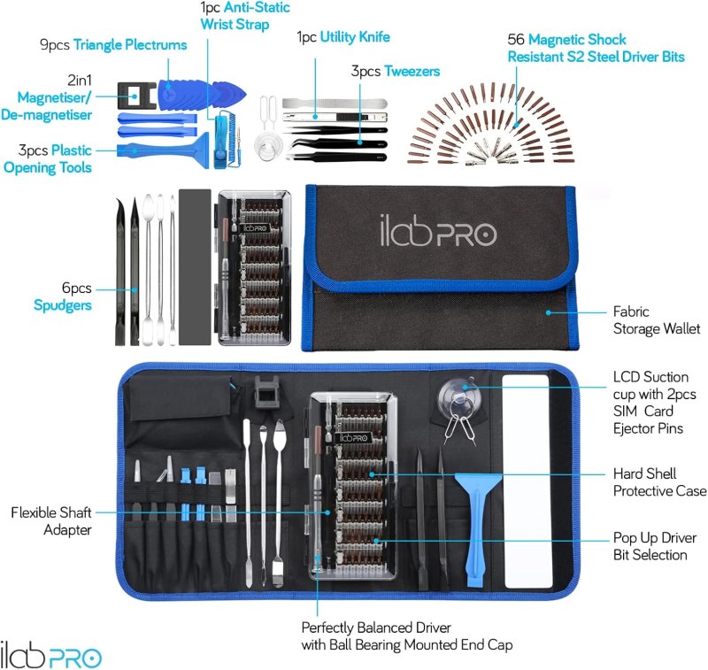 ilabPRO 90 Piece Precision Screwdriver Set Toolkit with Magnetic Micro Screwdriver and bits for Phone, Tablet, Laptop, PC, Watch and Glasses Repairs