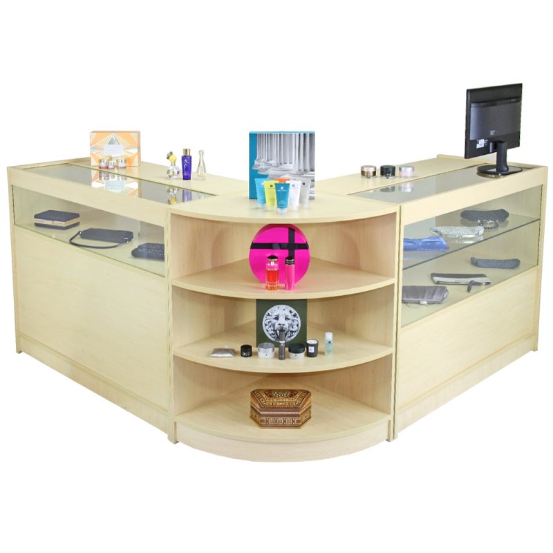MonsterShop Virgo Shop Counter Cabinets & Retail Display Glass Showcase Set, Maple, Melamine MDF