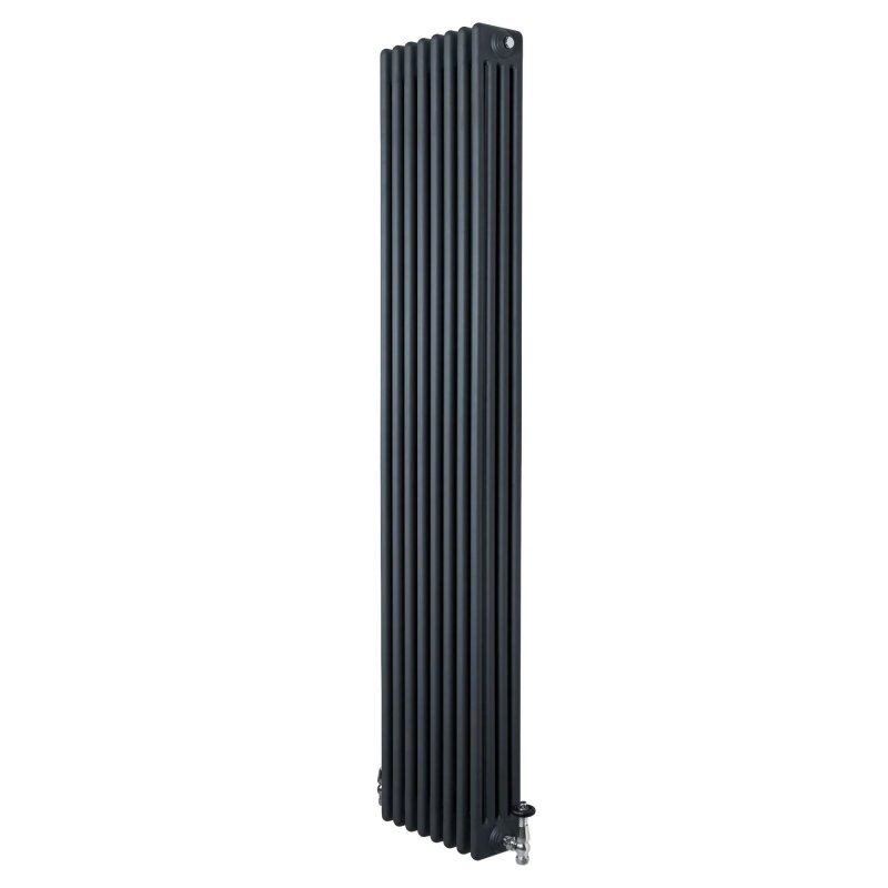 Traditional 4 Column Radiator & Valves - 1800 x 380mm - Anthracite Grey