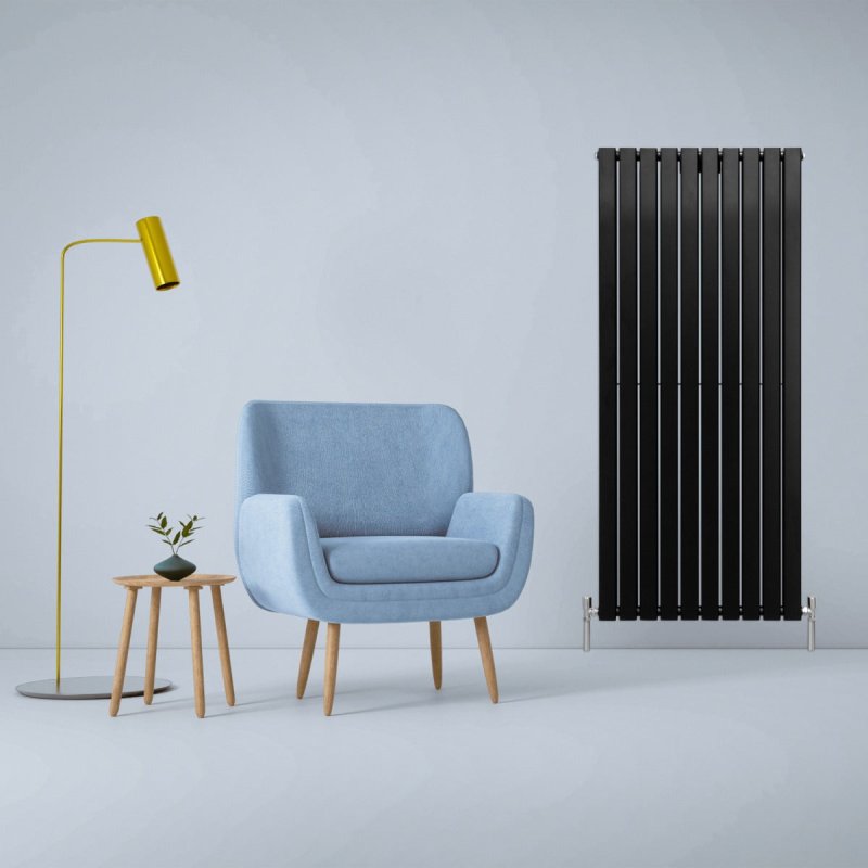 Designer Radiators 160 x 70cm Flat Panel Modern Central Heating Matt Black Vertical Column Double Panel Wall Mounted Slimline Kitchen Living Room Bathroom Commercial Cleaning Brush & Fixing Kit
