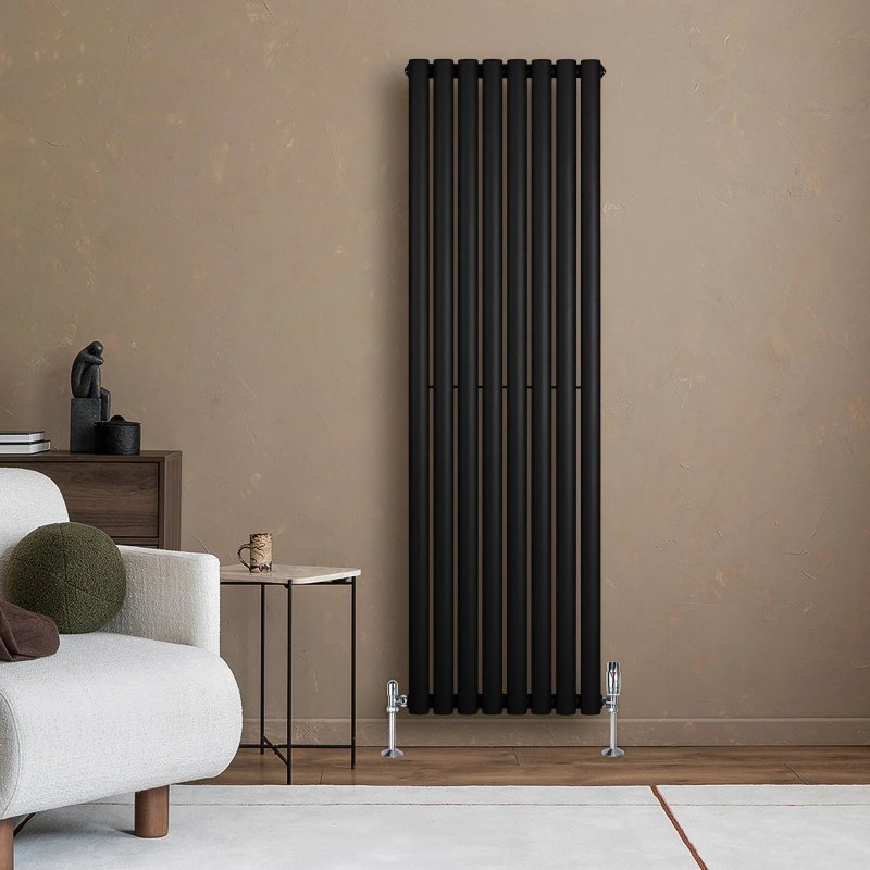 Oval Single Column Radiator - 1600 x 480mm - Black