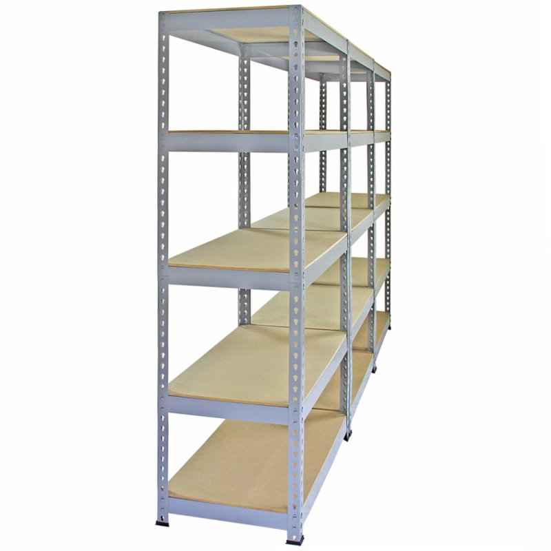 10 x Grey Racking Bay Unit 5 Tier Heavy Duty Steel Metal 200kg capacity Per Shelf Garage Shelves Storage Warehouse Shed Workshop Boltless Shelving 90 x 50 x 180cm Free Rubber Mallet