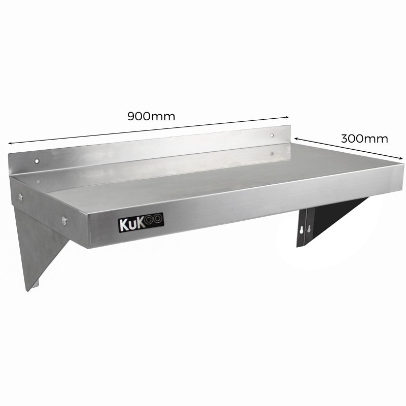 KuKoo Commercial Catering Corrosion Resistant x 2 Stainless Steel Kitchen Wall Shelf & Free Microfiber Cloths 900mm x 300mm