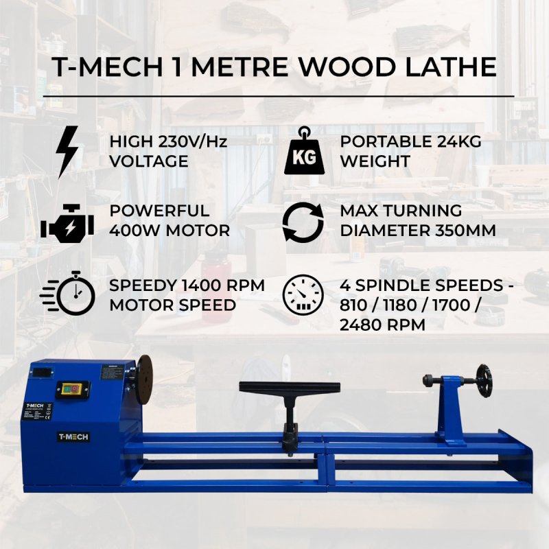 1m Wood Lathe Woodturning Variable Speed Work Faceplate Carpentry Woodwork Centre Tailstock with Chisels Accessories Set