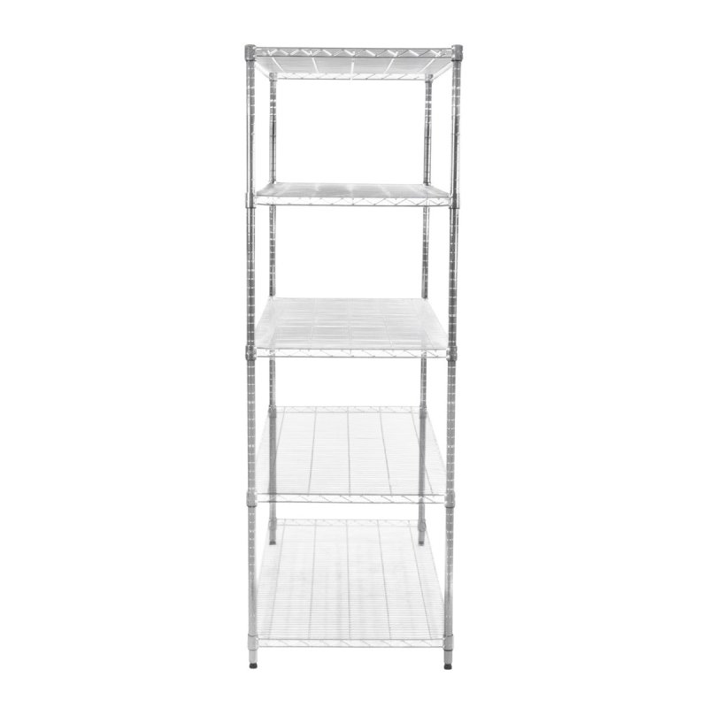 Wire Shelving Rack 5 Tier Metal Storage Unit Heavy Duty Free Standing Boltless Height Adjustable Shelves & Levelling Feet Kitchen Office Garage Silver Chrome 1000kg Weight Capacity