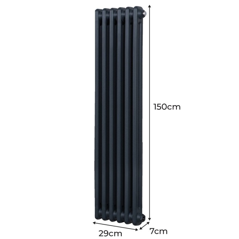 Traditional 2 Column Radiator 1500mm x 292mm Modern Central Heating Heater Matt Anthracite Grey Carbon Steel Vertical Wall Mounted Kitchen Living Room Bathroom Cleaning Brush Fixing Kit & Brackets