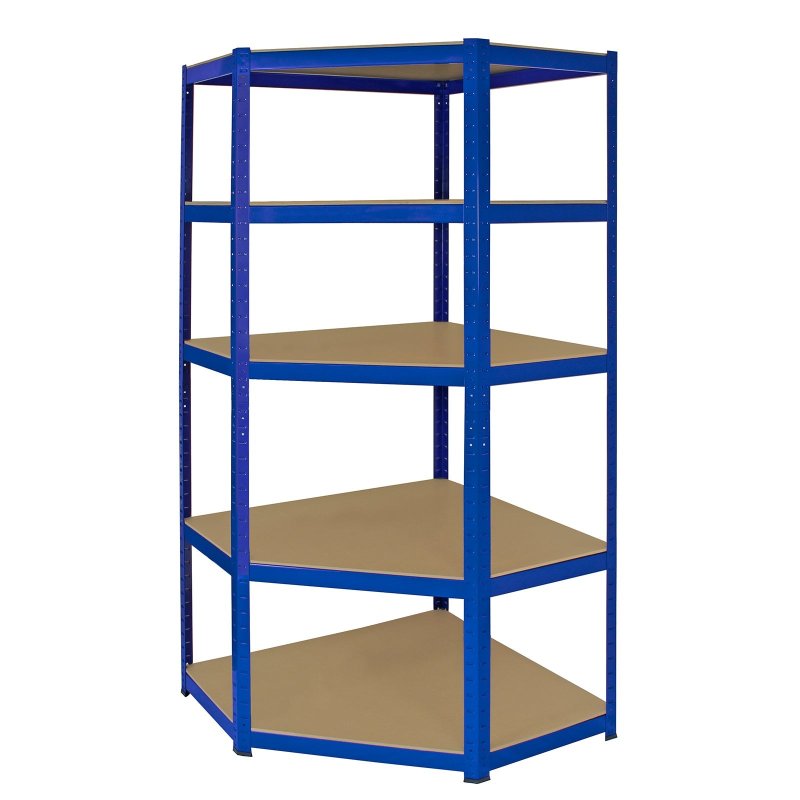 Corner Shelves Garage Racking / 90cm x 45cm x 180cm Racking Storage Unit / 5 Shelves MDF & Steel / 1325kg capacity / 265kg per shelf