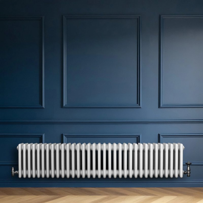 Traditional 4 Column Radiator & Valves - 300 x 1505mm - White
