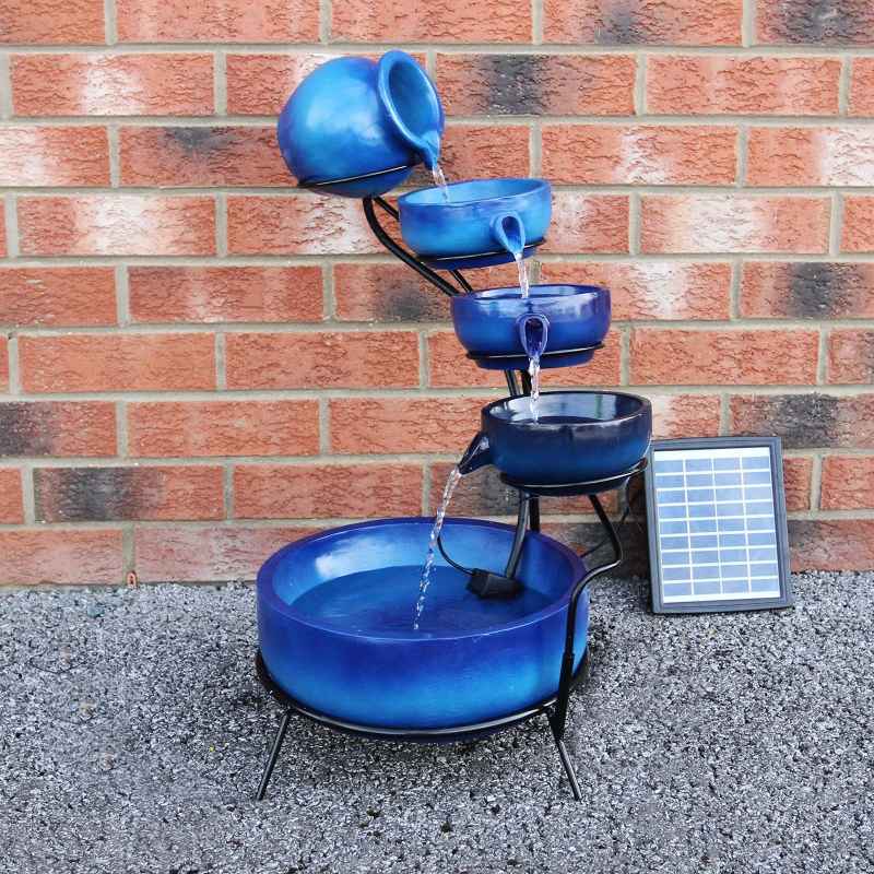 Water Feature Garden Fountain Solar Powered Outdoor Garden Cascade Ornament D̩cor Patio Resin Blue Freestanding Cascading 4 Tier Spilling Bowls