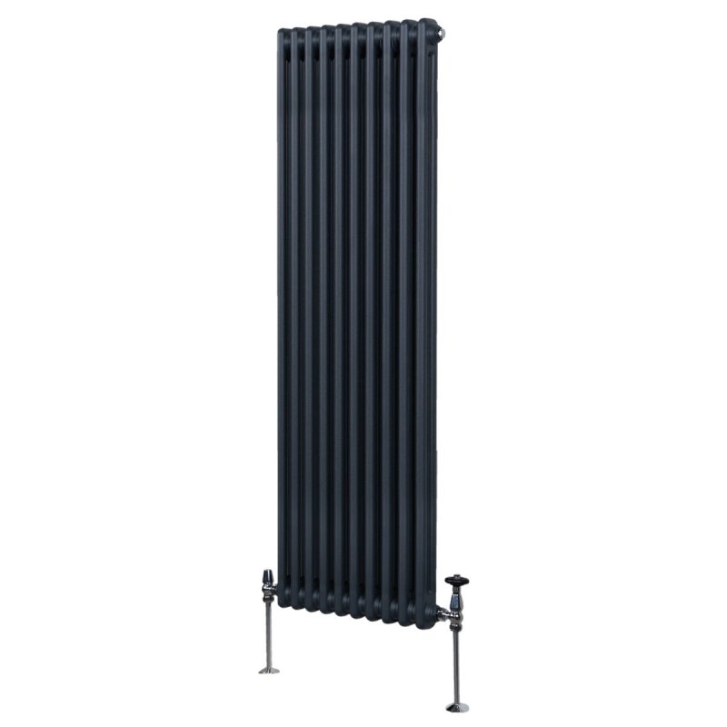 Traditional 2 Column Radiator 1800mm x 472mm Modern Central Heating Heater Matt Anthracite Grey Carbon Steel Vertical Wall Mounted Kitchen Living Room Bathroom Cleaning Brush Fixing Kit & Brackets