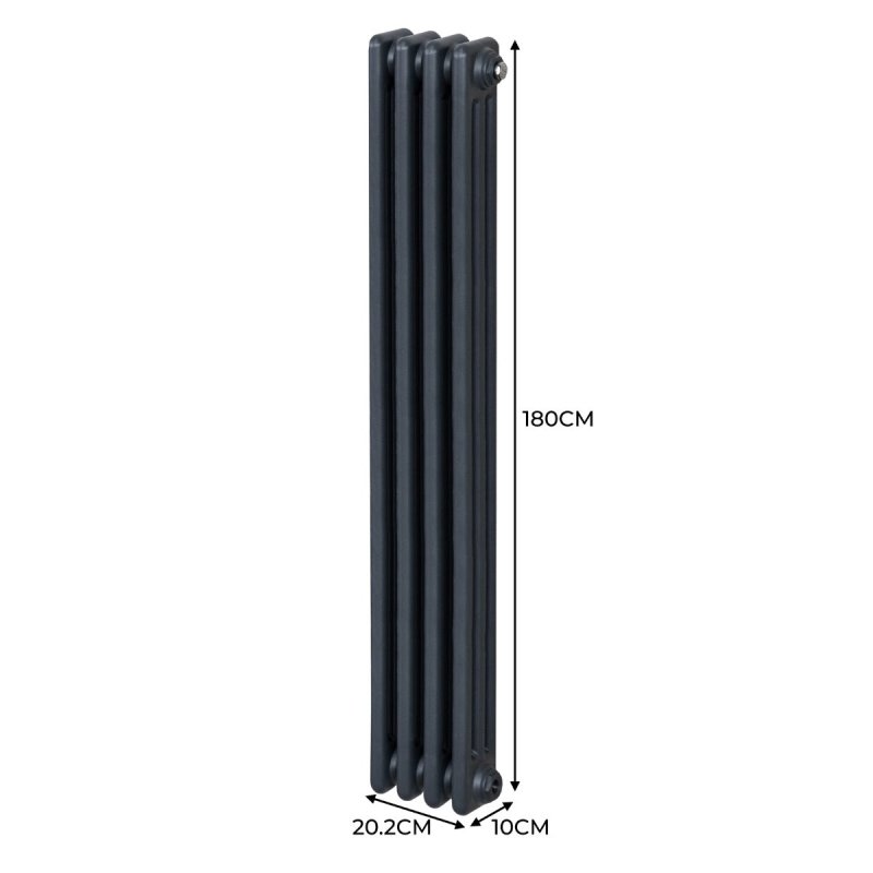 Traditional 3 Column Radiator 1800mm x 202mm Modern Central Heating Heater Matt Anthracite Grey Carbon Steel Vertical Wall Mounted Kitchen Living Room Bathroom Cleaning Brush Fixing Kit & Brackets