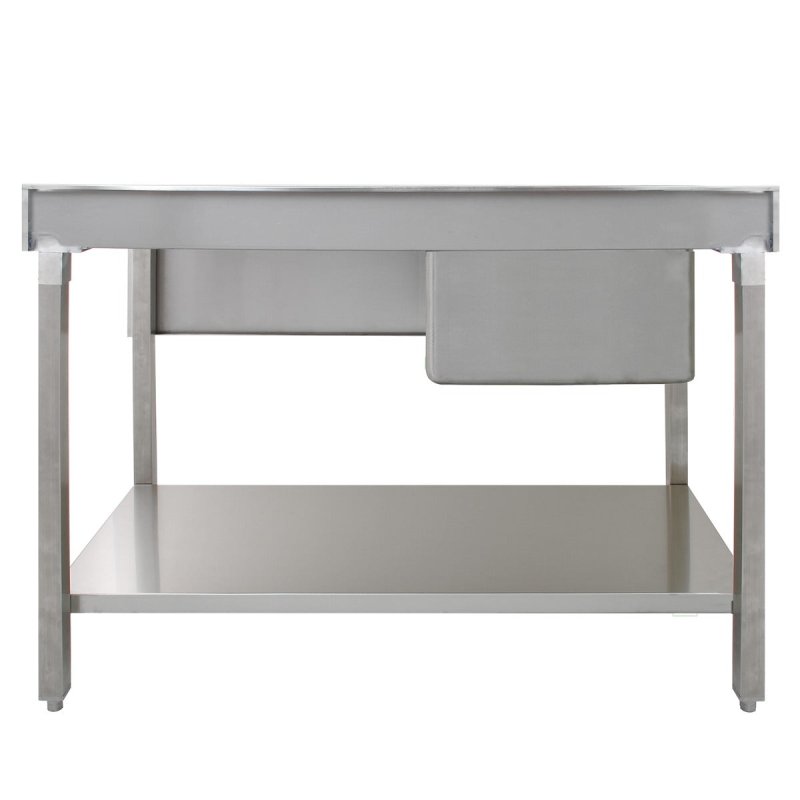 Catering Sink Stainless Steel Commercial Kitchen Restaurant Bar Utility Single Bowl Right Hand Drainer Free Standing Lower Storage Shelf Adjustable Feet Splashback 90 x 120 x 60cm FREE Strainer Plug